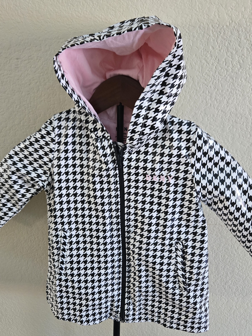 Girls' DKNY Hooded Raincoat with Pink Lining